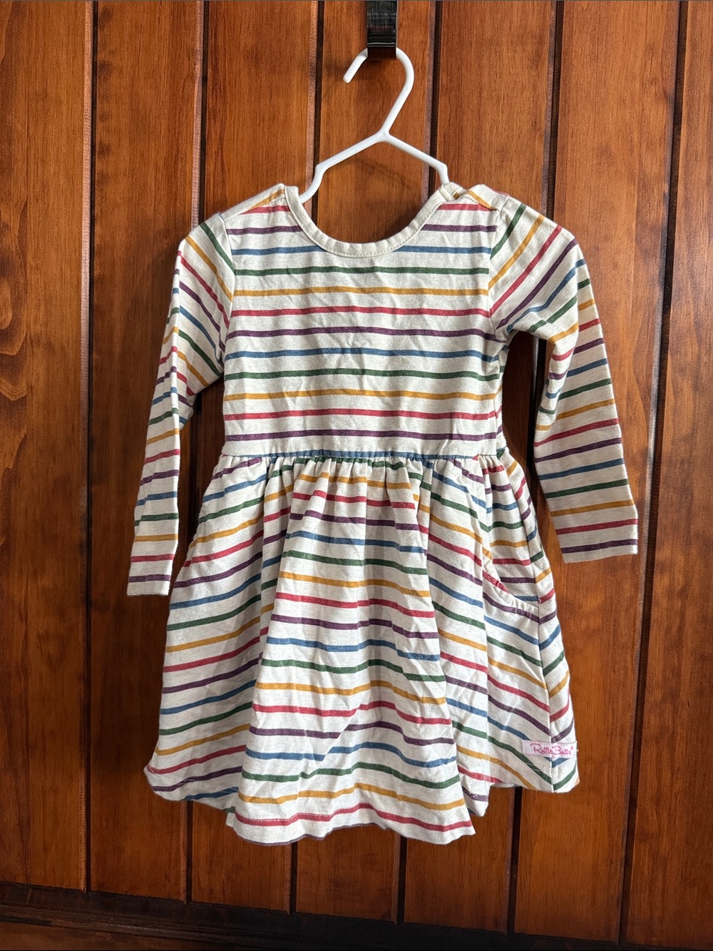 Ruffle Butts Cream Dress with Multicolor Stripes